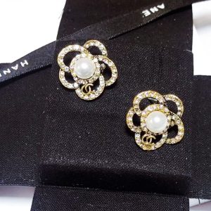 Replica Designer Chanel Women Flower Rhinestone Double C Earrings