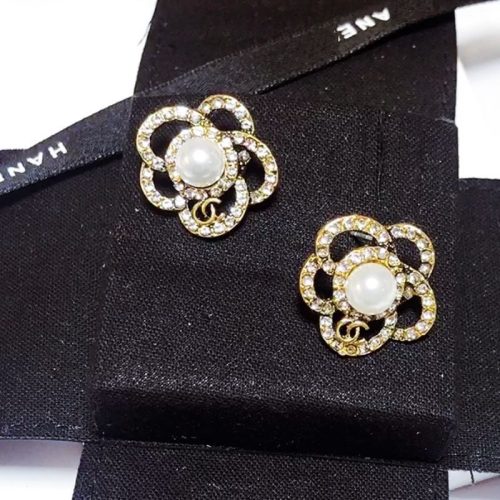 Replica Designer Chanel Women Flower Rhinestone Double C Earrings