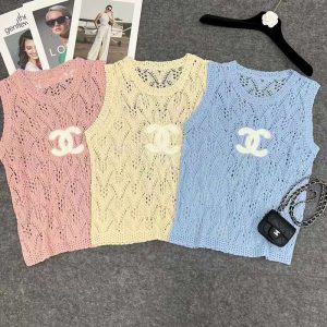 Replica Designer Chanel Women Hollow Ice Silk Knitted Camisole