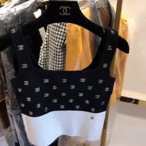 Replica Designer Chanel Women Hot Drill Double C Knitted Vest