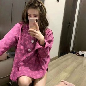 Replica Designer Chanel Women Jacquard Lapel Shirt Long-Sleeved Denim Jacket