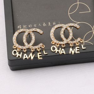 Replica Designer Chanel Women Letter Tassel Pendant Rhinestone Simple Earrings