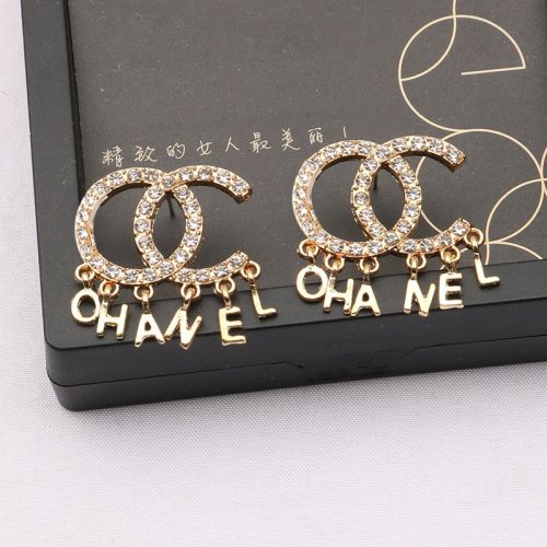 Replica Designer Chanel Women Letter Tassel Pendant Rhinestone Simple Earrings