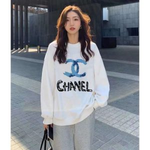 Replica Designer Chanel Women Letters Printing Long-Sleeved Round Neck Pullover Sweater