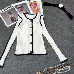 Replica Designer Chanel Women Long-Sleeved Round Neck Color Matching Sweater