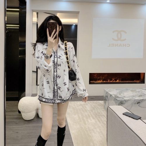 Replica Designer Chanel Women Loose Long-Sleeved Letter Pattern Shirt