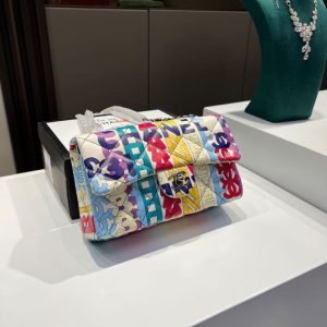 Replica Designer Chanel Women Painted Graffiti Contrast Color Rhombus Chain Bag