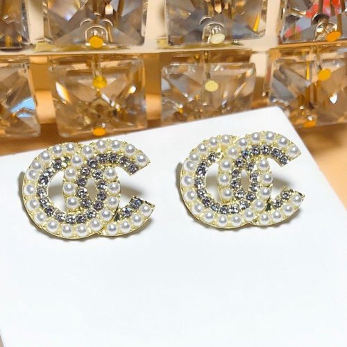 Replica Designer Chanel Women Pearl Rhinestone Double C Earrings