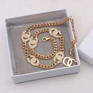 Replica Designer Chanel Women Personality Double C Rhinestone Necklace