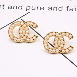 Replica Designer Chanel Women Personality Geometric Double C Pearl Earrings Earrings