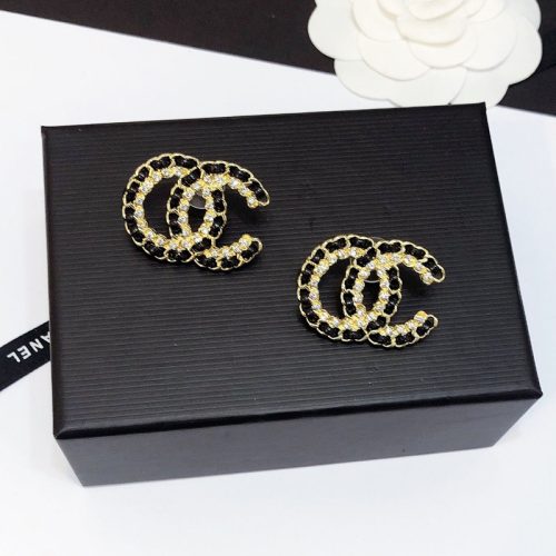 Replica Designer Chanel Women Personality Rhinestone Fashion Leather Braided Earrings