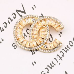 Replica Designer Chanel Women Personality Rhinestone Wave Double C Brooches