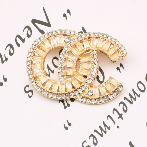 Replica Designer Chanel Women Personality Rhinestone Wave Double C Brooches