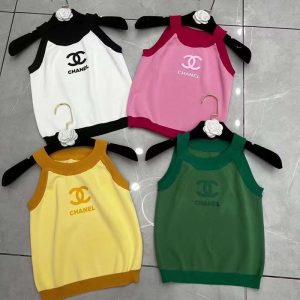 Replica Designer Chanel Women Printing Color Matching Ice Silk Knitted Camisole