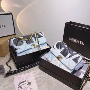 Replica Designer Chanel Women Printing Embroidery Rhombus Sheepskin Chain Bag