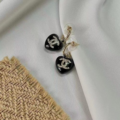 Replica Designer Chanel Women Rhinestone Black Love Stud Earrings