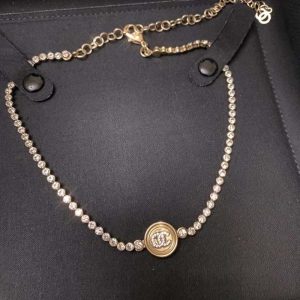 Replica Designer Chanel Women Rhinestone Letter Chain Necklace