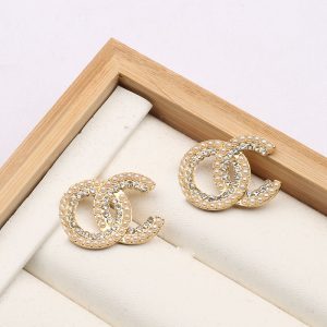 Replica Designer Chanel Women Rhinestone Simple Double C Letter Earrings