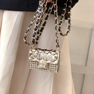 Replica Designer Chanel Women Rhinestones Double C Mini Chain Bag