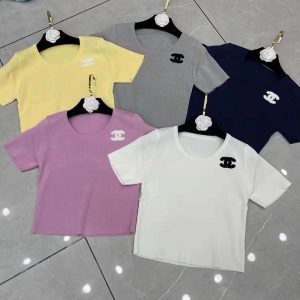Replica Designer Chanel Women Short-Sleeved Solid Color Round Neck T-Shirt