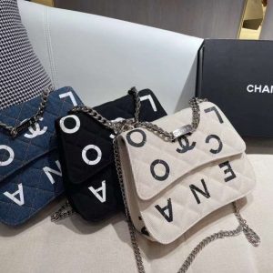 Replica Designer Chanel Women Simple Double C Letters Denim Chain Bag