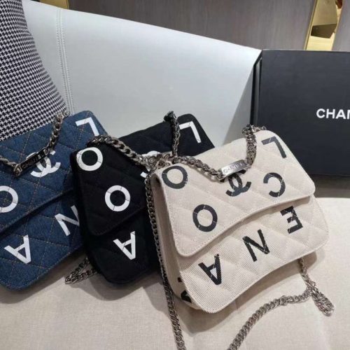 Replica Designer Chanel Women Simple Double C Letters Denim Chain Bag