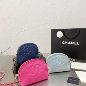 Replica Designer Chanel Women Simple Double C Letters Denim Shell Mini Bag