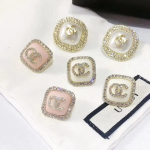 Replica Designer Chanel Women Simple Geometric Rhinestone Letter Earrings