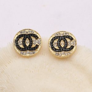 Replica Designer Chanel Women Simple Letter Double C Rhinestone Stud Earrings