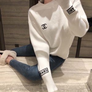 Replica Designer Chanel Women Simple Letters Jacquard Pullover Sweater