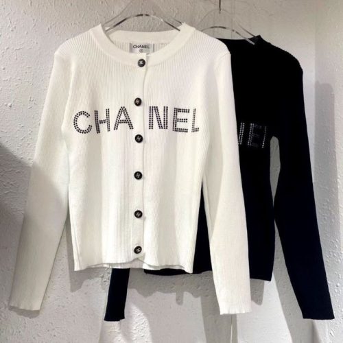Replica Designer Chanel Women Simple Letters V-Neck Knitted Solid Color Top