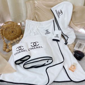 Replica Designer Chanel Women Simple Pure Cotton Bath Skirt, Towel And Hat