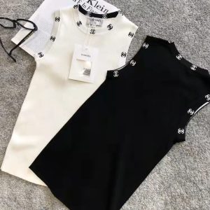 Replica Designer Chanel Women Simple Slim Round Neck Pullover Knitted Vest and Dress