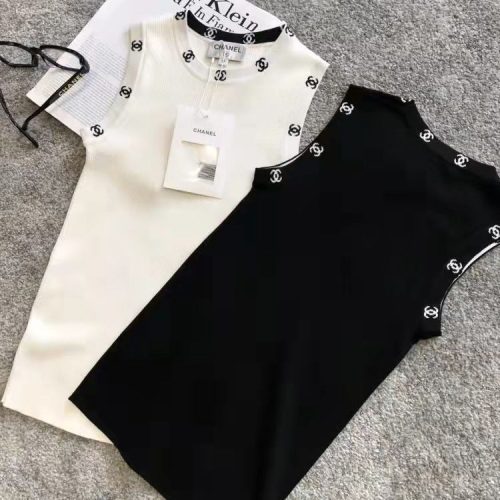 Replica Designer Chanel Women Simple Slim Round Neck Pullover Knitted Vest and Dress