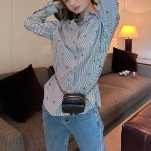 Replica Designer Chanel Women Simple Stripe Long Sleeve Shirt