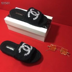 Replica Designer Chanel Women Solid Color Double C Letters Plush Slippers