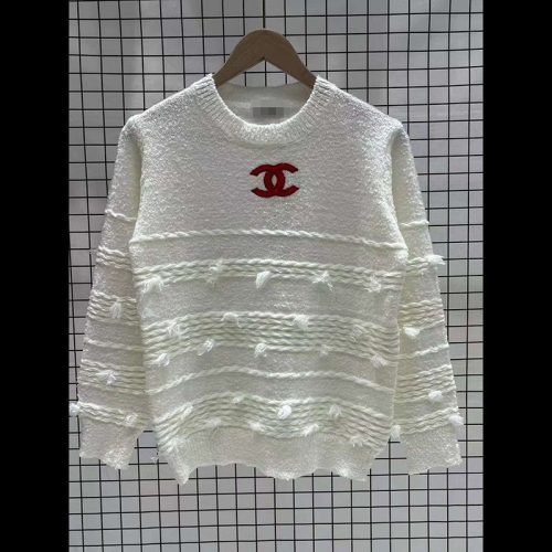 Replica Designer Chanel Women Solid Color Tassel Edge Stitching Solid Color Pullover Sweater