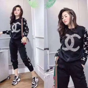 Replica Designer Chanel Women Sports Knitted Top and Pants Two-Piece Suit