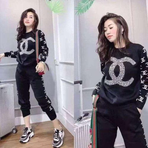 Replica Designer Chanel Women Sports Knitted Top and Pants Two-Piece Suit