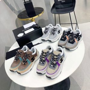 Replica Designer Chanel Women Sports Reflective Color Matching Casual Double C Letters Sneakers