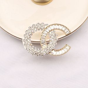 Replica Designer Chanel Women Sweet Zircon Double C Brooches