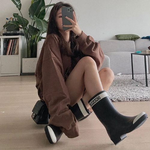 Replica Designer Chanel Women Thick Bottom Heightening Rain Boots
