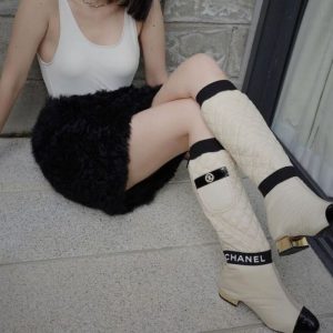 Replica Designer Chanel Women Thick Heel Boots Elastic High Heel Cotton Boots