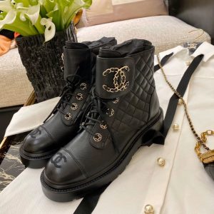 Replica Designer Chanel Women Thick Heel Rhombus Mid-Heel Ankle Boots