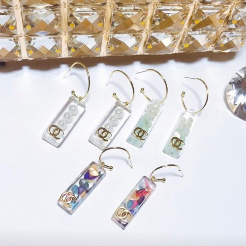 Replica Designer Chanel Women Transparent Acrylic Rectangular Earrings
