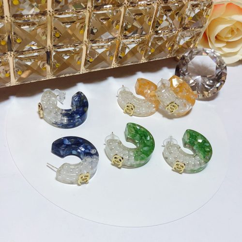 Replica Designer Chanel Women Transparent Ice Cube Double C Multicolor Earrings