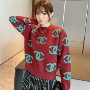 Replica Designer Chanel Women'S Casual Jacquard Long Sleeve Crewneck Knit Top