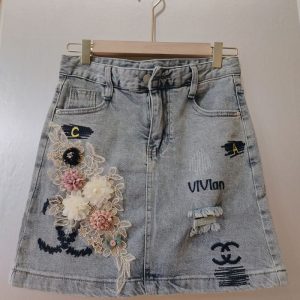 Replica Designer Chanel Women'S Fashion Beaded French Floral Denim Skirt