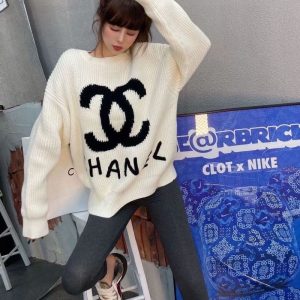 Replica Designer Chanel Women'S Fashion Crew Neck Letter Knit Top