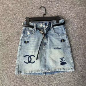 Replica Designer Chanel Women'S Fashion Embroidered Denim Dress
